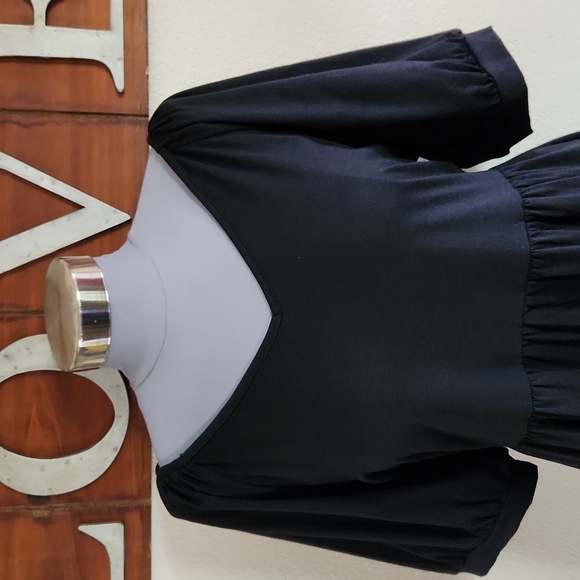 Black Short Sleeve Empire Waist Top - XL - Picture 2 of 6